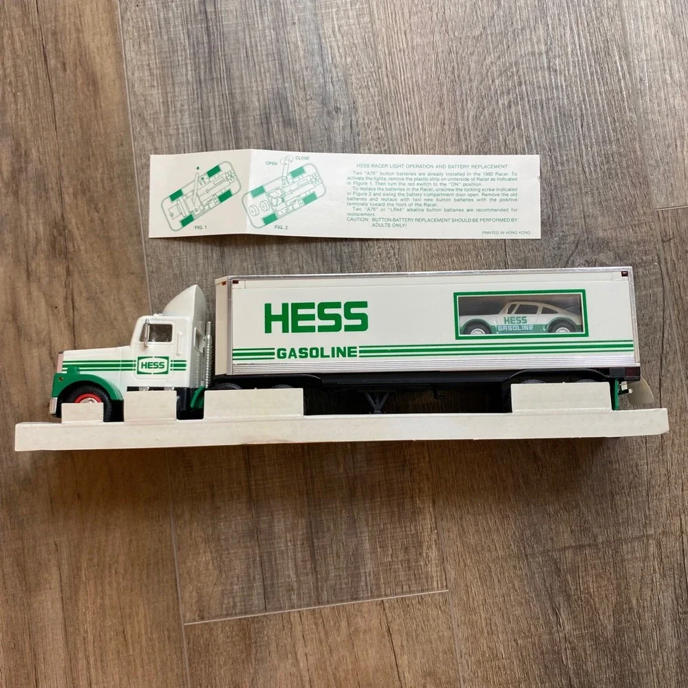Vintage 1992 Hess 18 Wheeler and Racer Toy Truck Set with Original Box Tested